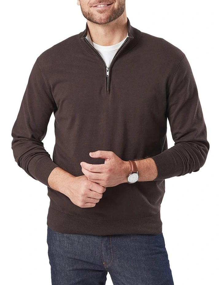 Outlet ⌛ Gazman High Flex Half Zip Knit Chocolate ✨ 1 Outlet ⌛ Gazman High Flex Half Zip Knit Chocolate ✨