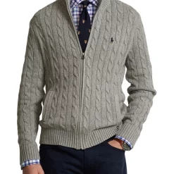 Coupon ✨ Polo Ralph Lauren Cable-Knit Cotton Full-Zip Sweater In Grey ❤️