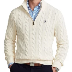Budget ❤️ Polo Ralph Lauren Cable-Knit Cotton Quarter-Zip Sweater In Natural ⌛