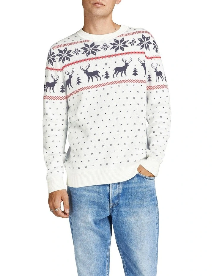 Coupon ⌛ Jack & Jones Snowflake Crew Neck Knit In Cloud Dancer ✔️