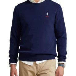 Outlet 😀 Polo Ralph Lauren Cotton Crewneck Sweater Navy ✨