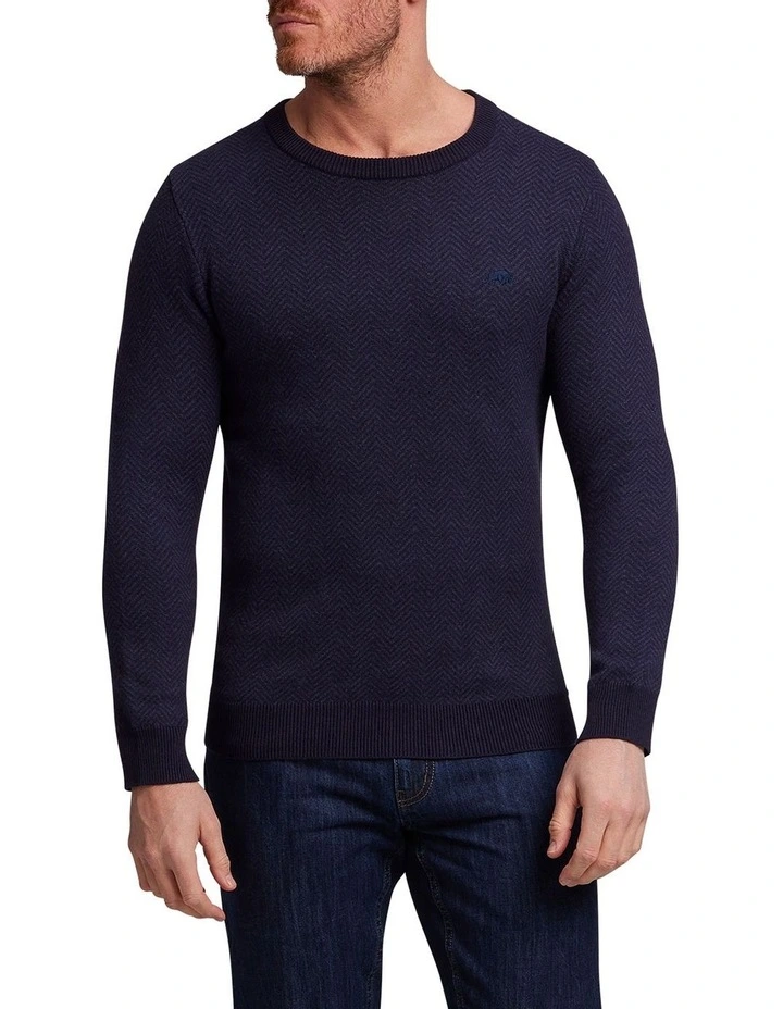 Cheap π Raging Bull Herringbone Knit Crew Neck Denim Blue π₯