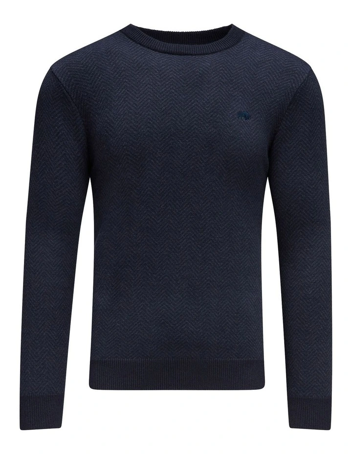 Cheap π Raging Bull Herringbone Knit Crew Neck Denim Blue π₯ - Image 3