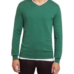 Discount ✨ Oxford Perry Tipping V-Neck Cashmere Blend Pullover Green 🥰