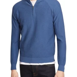 Promo 🧨 Oxford Bart Zip Neck Knit In Steel Blue ⌛