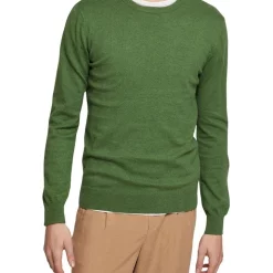 Cheap 🎁 Oxford Crew Neck Cotton Cashmere Pullover In Green 🛒