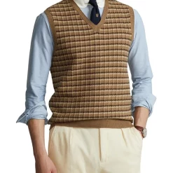 Buy 🧨 Polo Ralph Lauren Checked Cotton-Cashmere Sweater Vest In Beige 😀