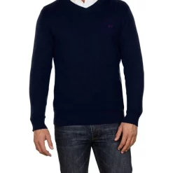 Promo ⭐ Raging Bull Signature Long Sleeve V Neck Knit Navy ⌛