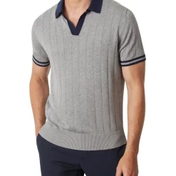 Discount 🔔 MJ Bale Fitzroy Flat Rib Knit Polo Grey 🔔